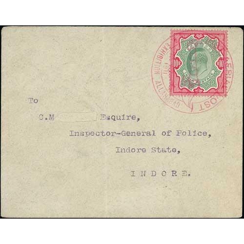 1091 - 1911 (Feb 18) Allahabad First Aerial Post, registered cover to Indore franked KEVII 10r cancelled by... 