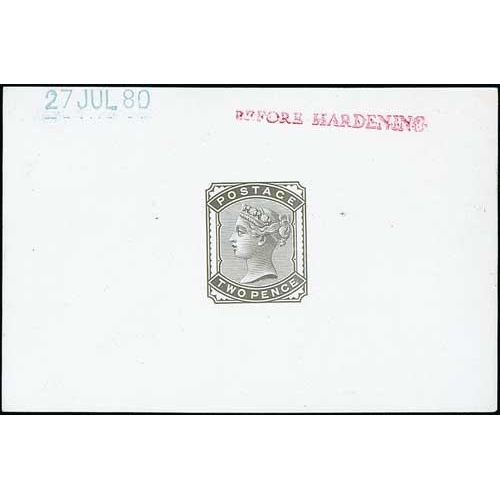 111 - 2d Die Proof in black on white glazed card, stamped 