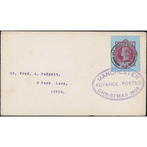 133 - Manchester. 1905 (Dec. 18) Cover posted from Manchester to Leeds with QV 1d lettercard cut-out tied ... 