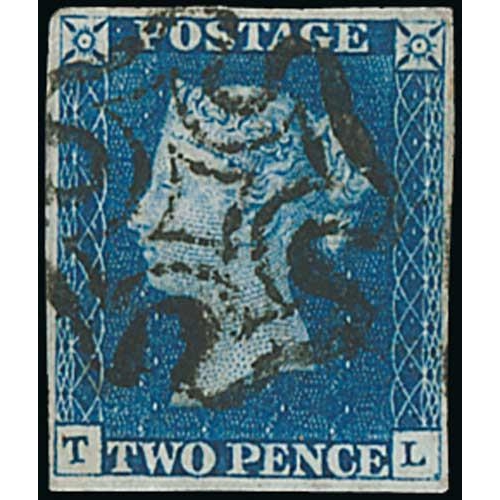 16 - 1840 2d Blue, TL plate 2, two used examples, the second a late state showing clear signs of corrosio... 