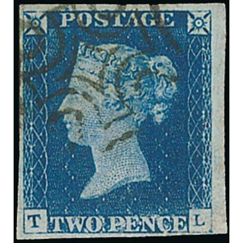 16 - 1840 2d Blue, TL plate 2, two used examples, the second a late state showing clear signs of corrosio... 