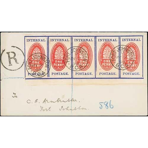 1604 - 1898 (May 9) Cover posted within Fort Johnston bearing imperf 1d cheque stamp strip of five, setting... 