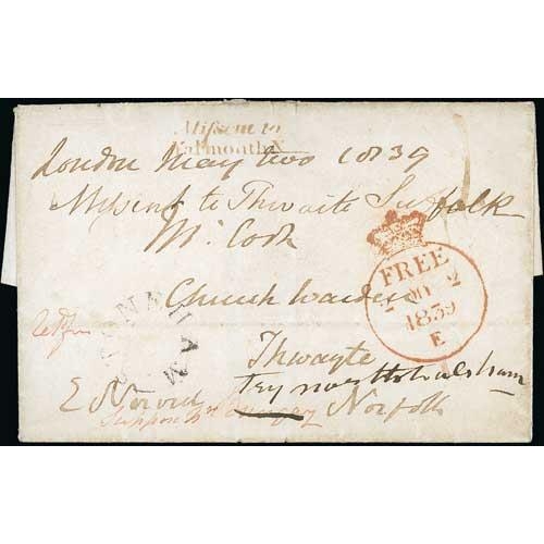 169 - 1839 (May 2) Entire from London to the Church Warden at Thwayte, Norfolk, franked by the Bishop of N... 