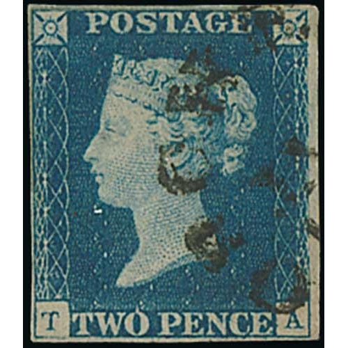 17 - 1840 2d Blue, TA plate 2, used with large part 