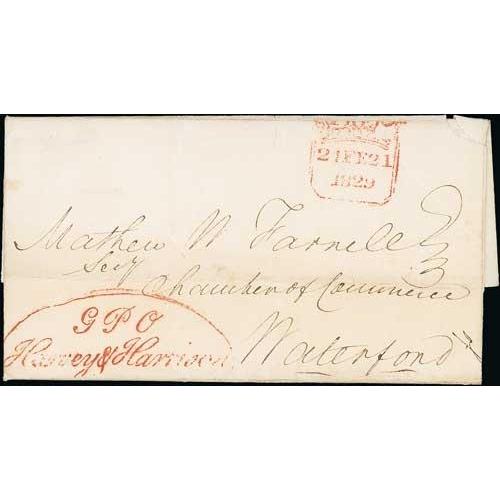 178 - 1829 (Feb 21) Entire letter from Harvey & Harrison of the British & Irish Express Section at the G.P... 