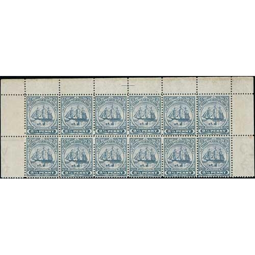 1865 - 1904 2½d Greyish blue, unmounted mint block of twelve (rows 1-2) with margins on three sides, r... 