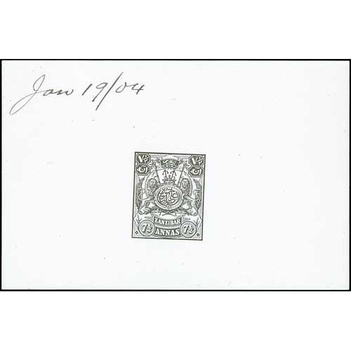 1939 - 1904 7½a Die Proof in black on white glazed card, dated 