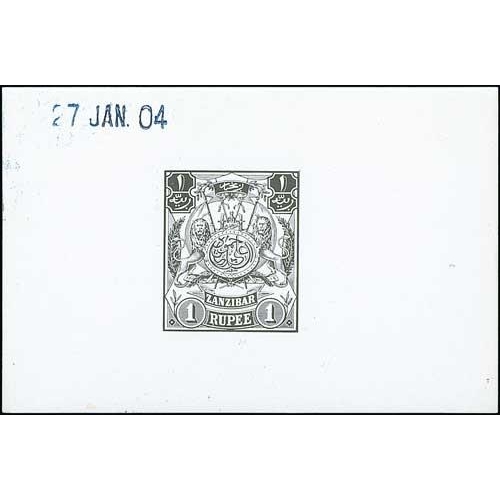 1941 - 1904 1r Die Proof in black on white glazed card, stamped 