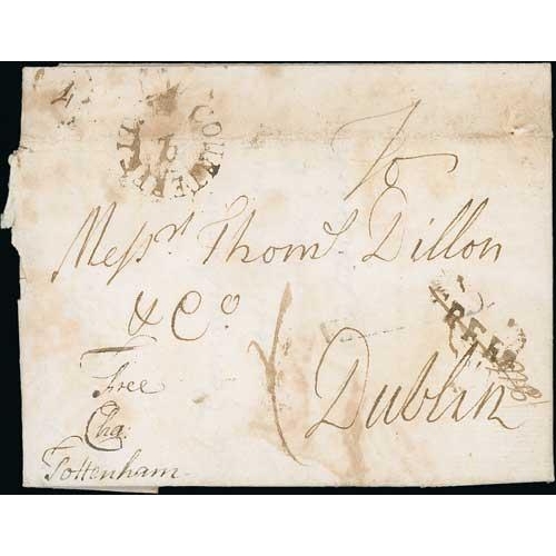 211 - 1743 (Sep 21) Entire letter from Robert Devereux in Wexford to Dublin, the address panel with manusc... 