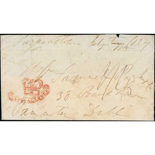 216 - 1827 Front with part lower flap from Parsonstown to Dublin, the date altered from 