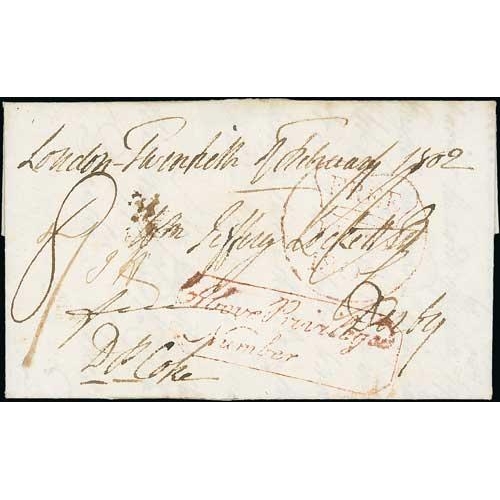 223 - 1802 (Feb 20) Entire letter from London to Derby with red boxed 