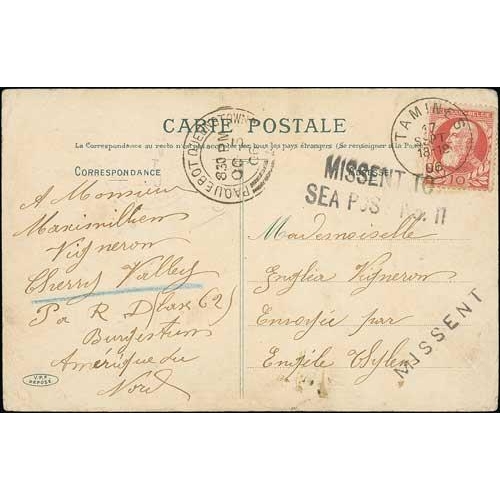 283 - 1906 (Sep 17) Picture postcard from Belgium, poorly addressed on the left of the card to the USA wit... 