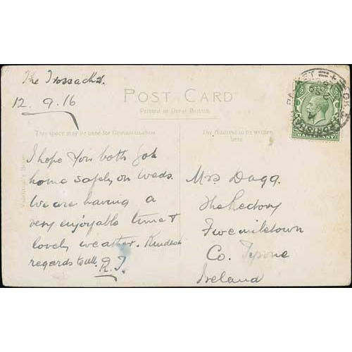 286 - Greenock & Ardrishaig Packet. 1916 (Sep 12) Picture postcard with KGV ½d tied by 