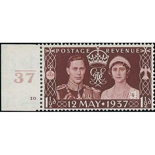 32 - 1937 1½d Coronation, Control A37 Cylinder 10 no dot, variety 