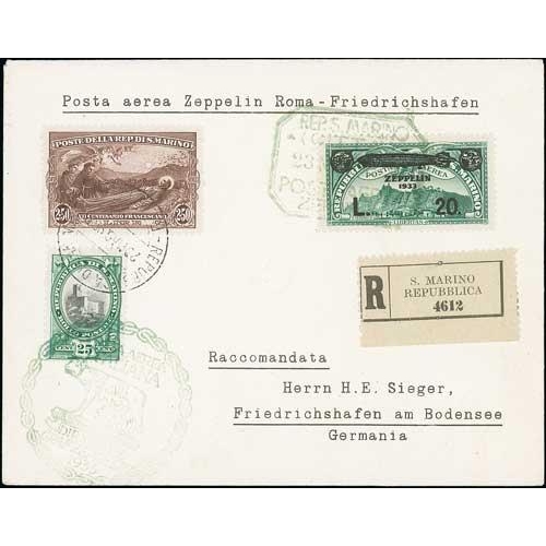 459 - San Marino. 1933 (May 23) Six registered covers from San Marino to Friedrichshafen carried on the It... 