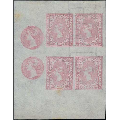 49 - Perkins Bacon & Co. Sheetlet of four dummy stamps inscribed 