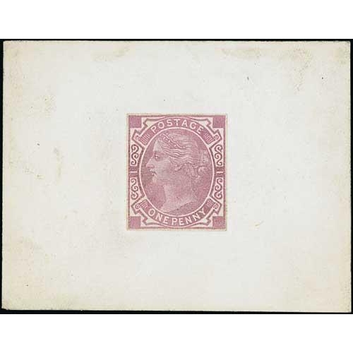 50 - Perkins Bacon & Co. 1d Large Head Essay by Ridgway, stamp size proof with blank corners in reddish p... 