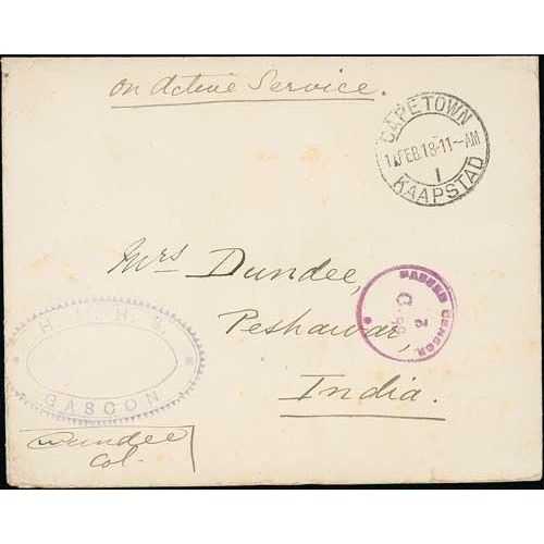 572 - Gascon. 1918 Stampless covers to England or India with Cape Town datestamps and violet oval 