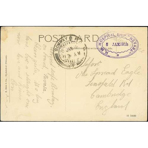 583 - Nevasa. 1916-18 Stampless O.A.S cover and postcards with datestamps of Kimari, Bombay or Base A.P.O ... 