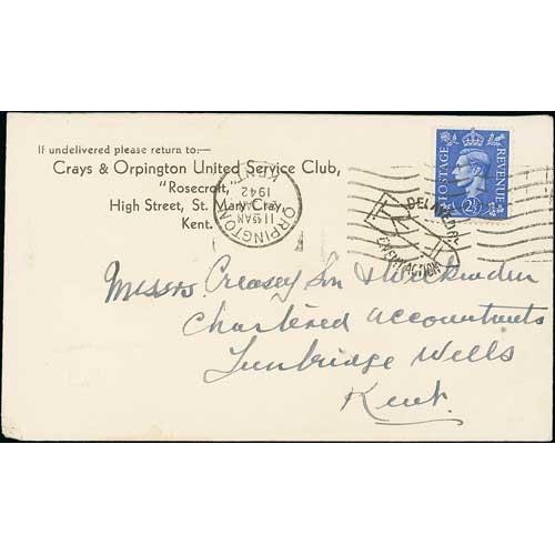 641 - 1942 (Jan 24) Cover from Orpington to Tunbridge Wells handstamped with the rare 