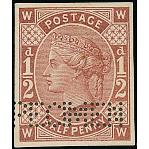 76 - Imperforate ½d Brown, 1½d brown, 2d pink (frame K) and 2d blue (frame A) essays each perfi... 