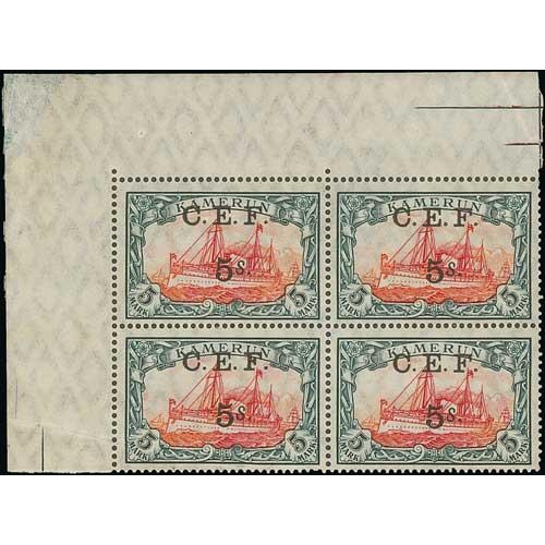 797 - 1915 1d - 5s Surcharge set of thirteen in unmounted mint blocks of four (½d on 3pf and 2½d... 