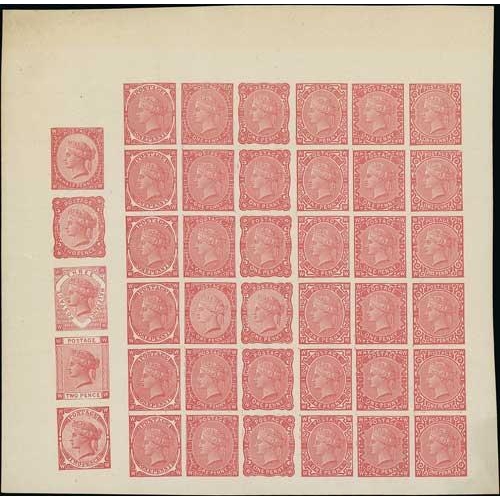 81 - ½d-2d Essays, imperforate proof sheet from plate VI printed in red on gummed wove paper, compri... 