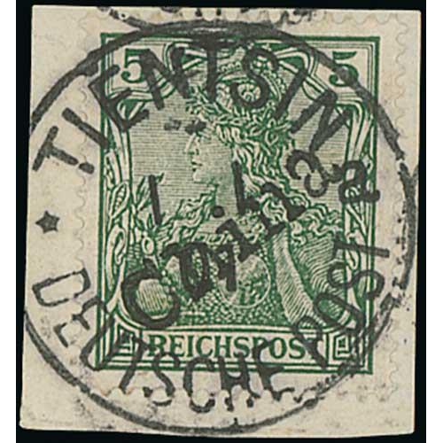 893 - 1900 5pf Tientsin Provisional used on piece with Tientsin (1.1.01) c.d.s, Ebel, Thier and Kohler exp... 