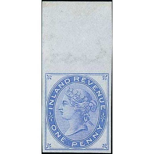 91 - Inland Revenue 1d, imperforate proofs on gummed Anchor watermarked paper, upper marginal pair in gre... 