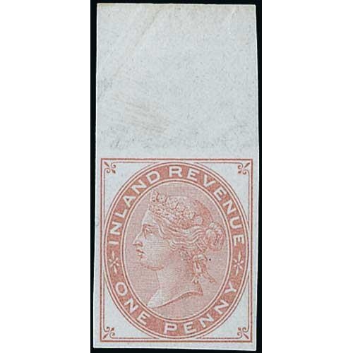 91 - Inland Revenue 1d, imperforate proofs on gummed Anchor watermarked paper, upper marginal pair in gre... 