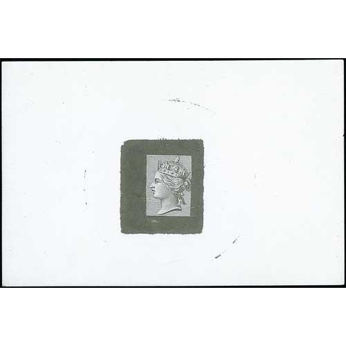 96 - Head die C (Empress head) by William Theed, Die Proof in black with rectangular lined background (fo... 