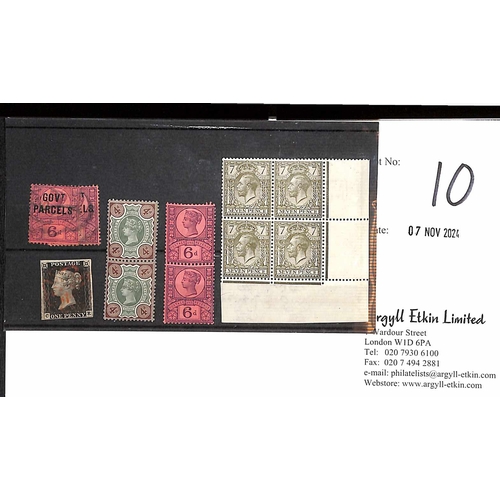 10 - 1840-1913 Small selection comprising 1d black CE plate 1b used with a red Maltese Cross, four good m... 