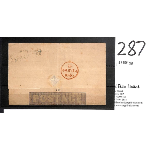 287 - 1840 (May 14) 1d Lettersheet stereo A23 posted from London to Hertford, with a fine red Maltese Cros... 