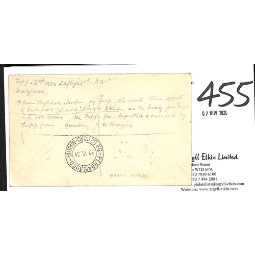 455 - Iraq. 1934 (May 24) Registered cover from Baghdad to Pernambuco franked 25f, sent by airmail to Lond... 