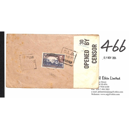 466 - Ceylon / India. 1943 (June 16) Censored cover franked 1r from Ceylon to London, two D.L.O Bombay bac... 