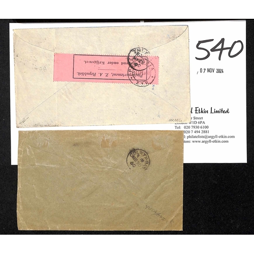 540 - 1900 Covers from British officer P.O.Ws in Pretoria, a stampless cover with violet circular 