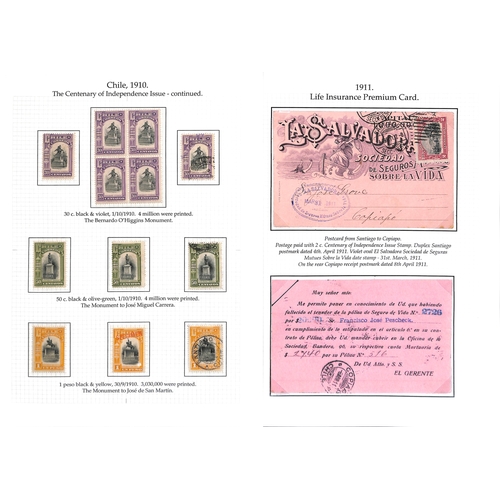 830 - 1910 Centenary of Independence issue, the fine study written up on fourteen pages including 5c and 1... 