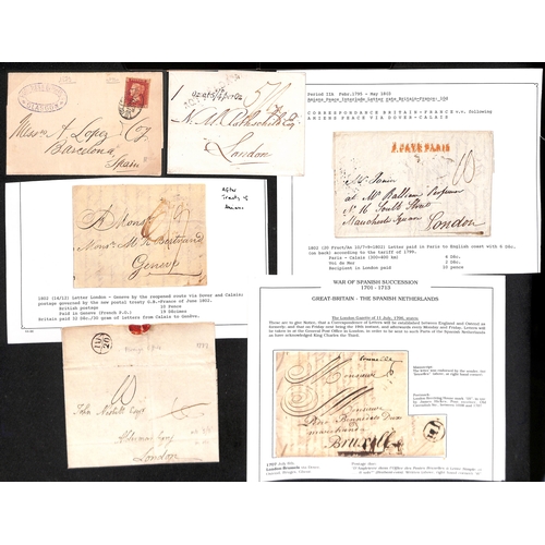 279 - Cross-Channel Mail. 1707-1879 Entire letters including 1707 letter from London to Brussels carried o... 