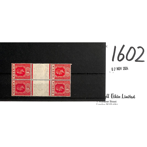 1602 - 1921-32 1d Rose-carmine, interpanneau blocks of four containing two die I/die II interpanneau pairs,... 