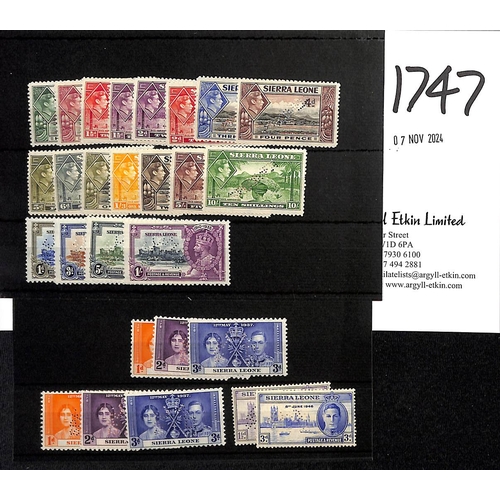 1747 - 1935-46 Specimen stamps comprising 1935 Silver Jubilee set, 1937 Coronation sets (2), 1938-44 ½... 