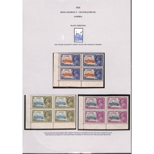 880 - 1935 Silver Jubilee 3d, 6d and 1/- lower left corner blocks of four, the 3d block with the extra fla... 