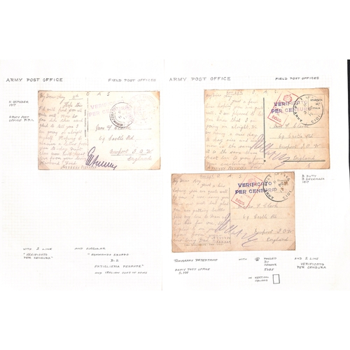 620 - 1903-20 Covers and cards, mainly World War One including 1917-19 postcards from F. Clarke R.A in Ita... 