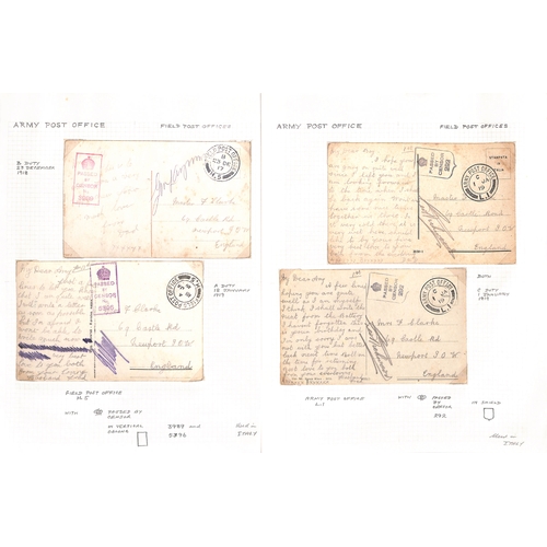 620 - 1903-20 Covers and cards, mainly World War One including 1917-19 postcards from F. Clarke R.A in Ita... 