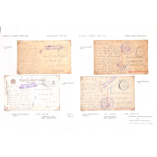 620 - 1903-20 Covers and cards, mainly World War One including 1917-19 postcards from F. Clarke R.A in Ita... 