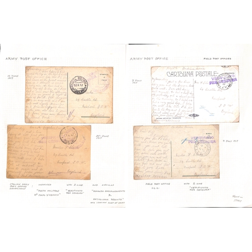 620 - 1903-20 Covers and cards, mainly World War One including 1917-19 postcards from F. Clarke R.A in Ita... 