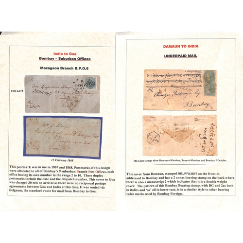 1089 - 1864-75 Covers sent between British and Portuguese India, comprising 1864 cover from Damaun to Bomba... 