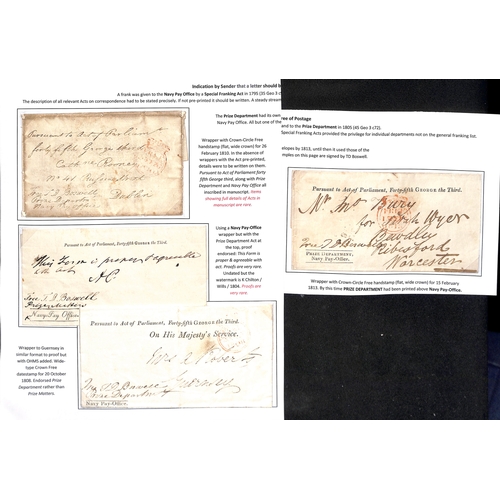 239 - Prize Department, Navy Pay Office. 1804-13 Entires comprising a printed Navy Pay Office wrapper with... 