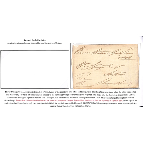 258 - Naval Mail. 1806-13 Entire letter and an entire both franked by naval officers at sea, the 1808 enti... 