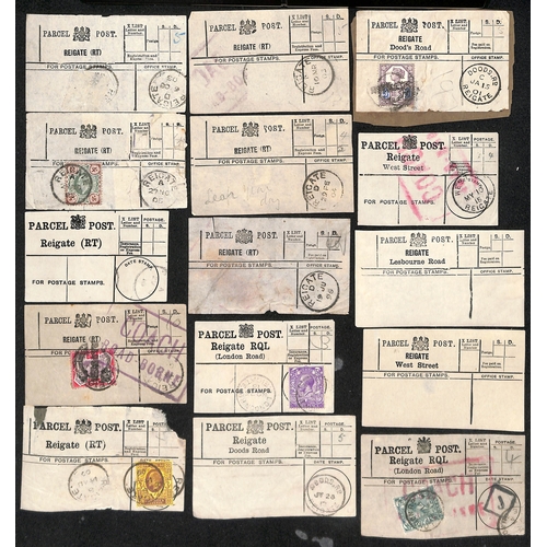 332 - Parcel Post Labels. 1892-1922 Parcel Post labels from Reigate G.P.O (11), town sub-offices (32) or v... 