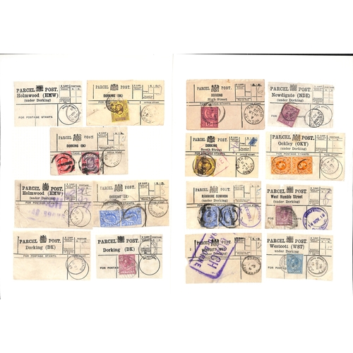 349 - Parcel Post Labels. 1895-1931 Parcel Post labels from Dorking G.P.O (13), town sub-offices (7) and v... 